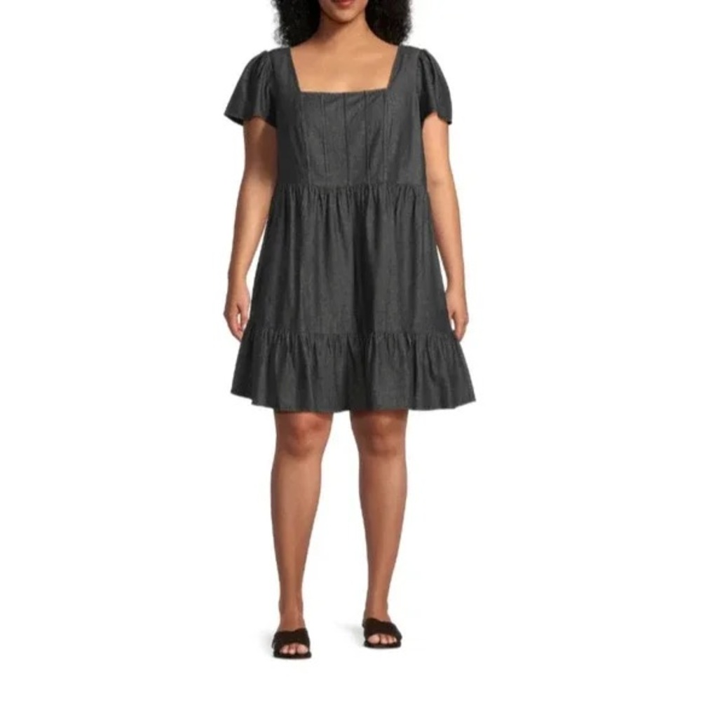 Terra & Sky Plus Size Dark Gray Ruffle Hem Dress